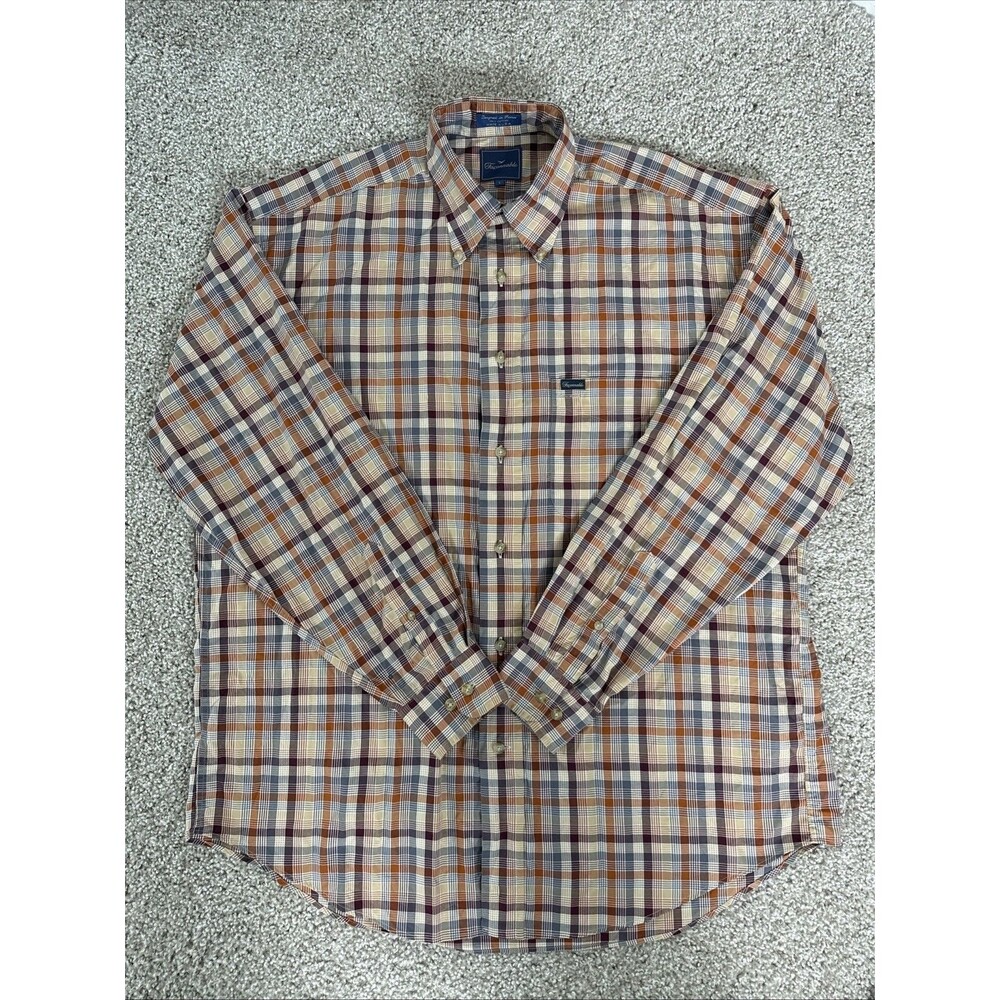 Façonnable Men’s Large Plaid Button Down Shirt Cotton Made in USA
